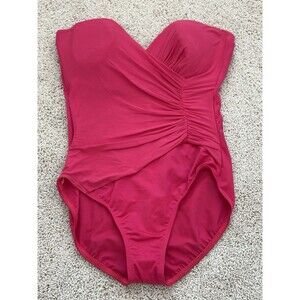 Miraclesuit Strapless One Piece Estilo Swimsuit Hot Pink Ruche Size 12 Classic